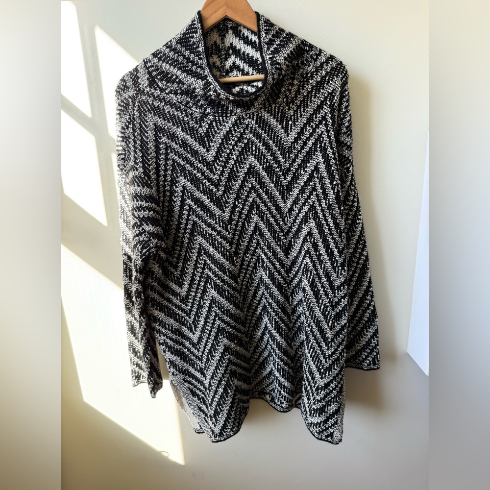EILEEN FISHER‎ Cotton Baby Alpaca Chevron Mock Neck Sweater Oversized Soft L